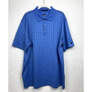 Nike Tiger Woods‎ Collection Golf Polo Mens XL Striped Blue Fit Dry Excellent!